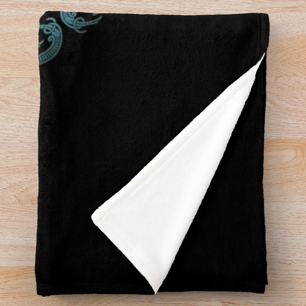Mjolnir hammer of Thor plush blanket with runic designs and Norse mythology symbols
