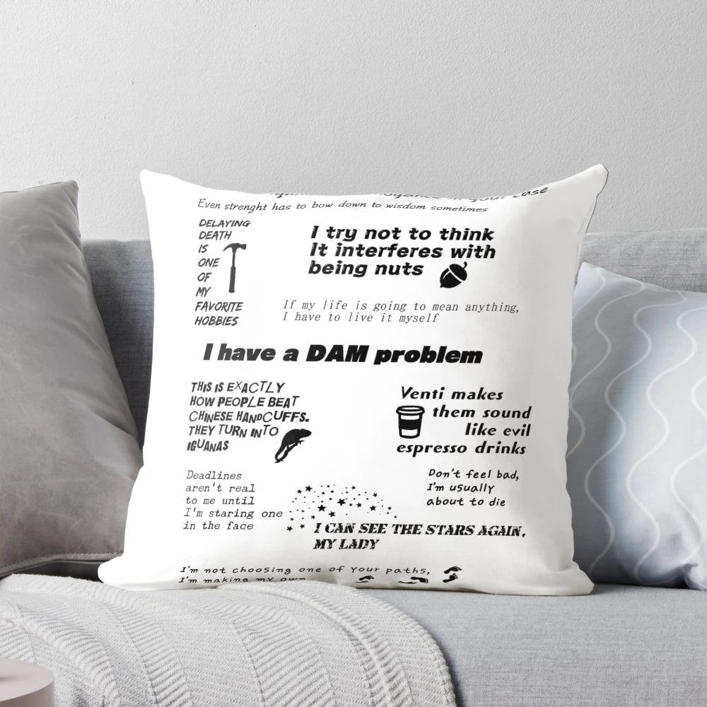 Pillow featuring humorous quotes from the Heroes of Olympus book series by Rick Riordan