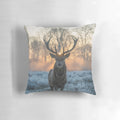 Golden shot pillow featuring a mythical Scottish stag in the highlands