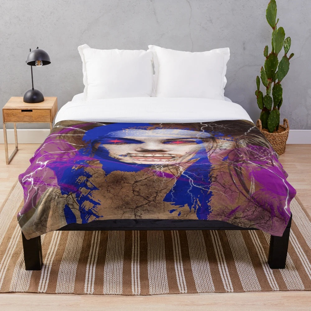 Colorful plush blanket featuring a viking berserker design