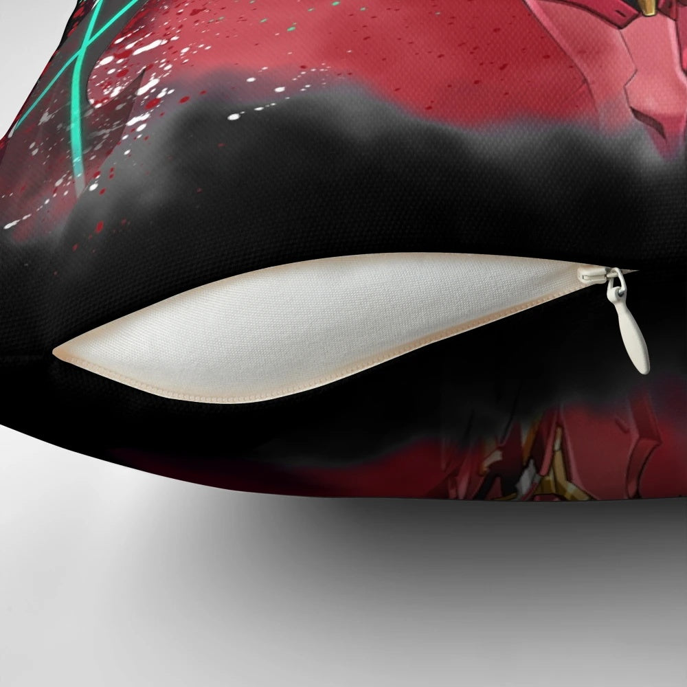 Decorative pillow featuring a fiery, mythical sword design inspired by the Xeno series anime characters Mythra and Pyra.