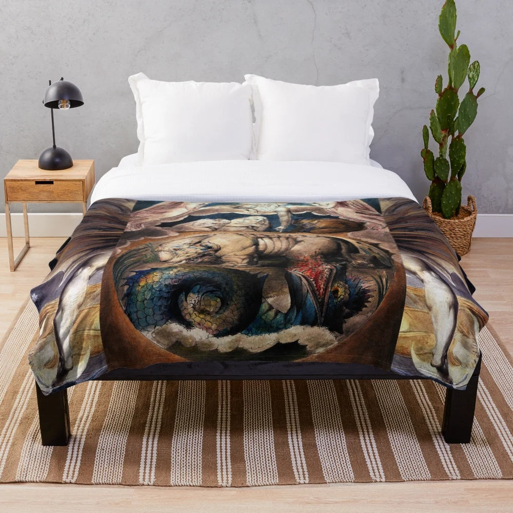 Plush blanket featuring mythological creatures Behemoth and Leviathan