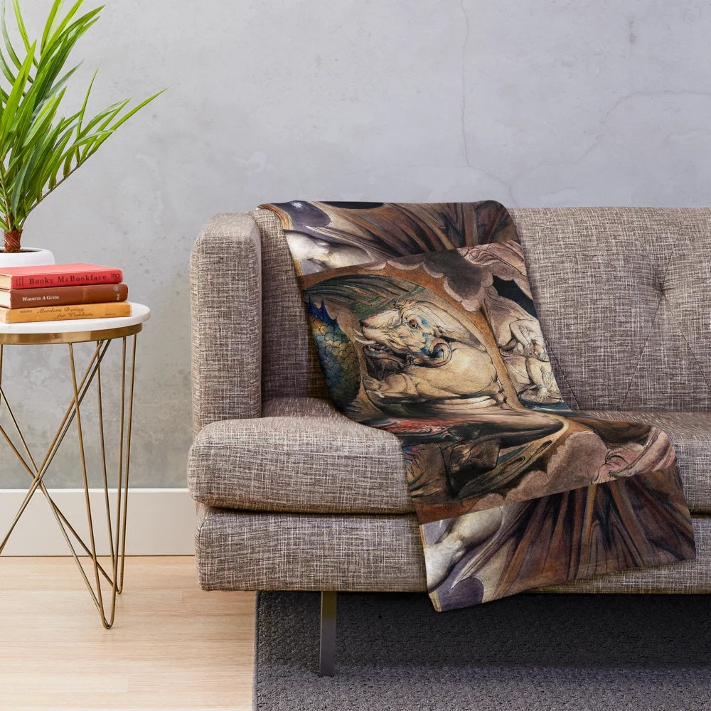 Plush blanket featuring mythological creatures Behemoth and Leviathan
