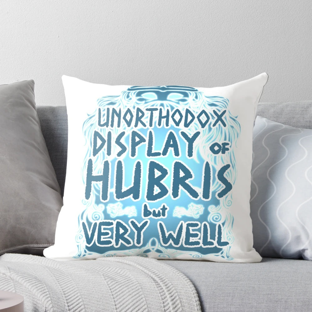 Pillow featuring a design inspired by Norse mythology and the concept of hubris