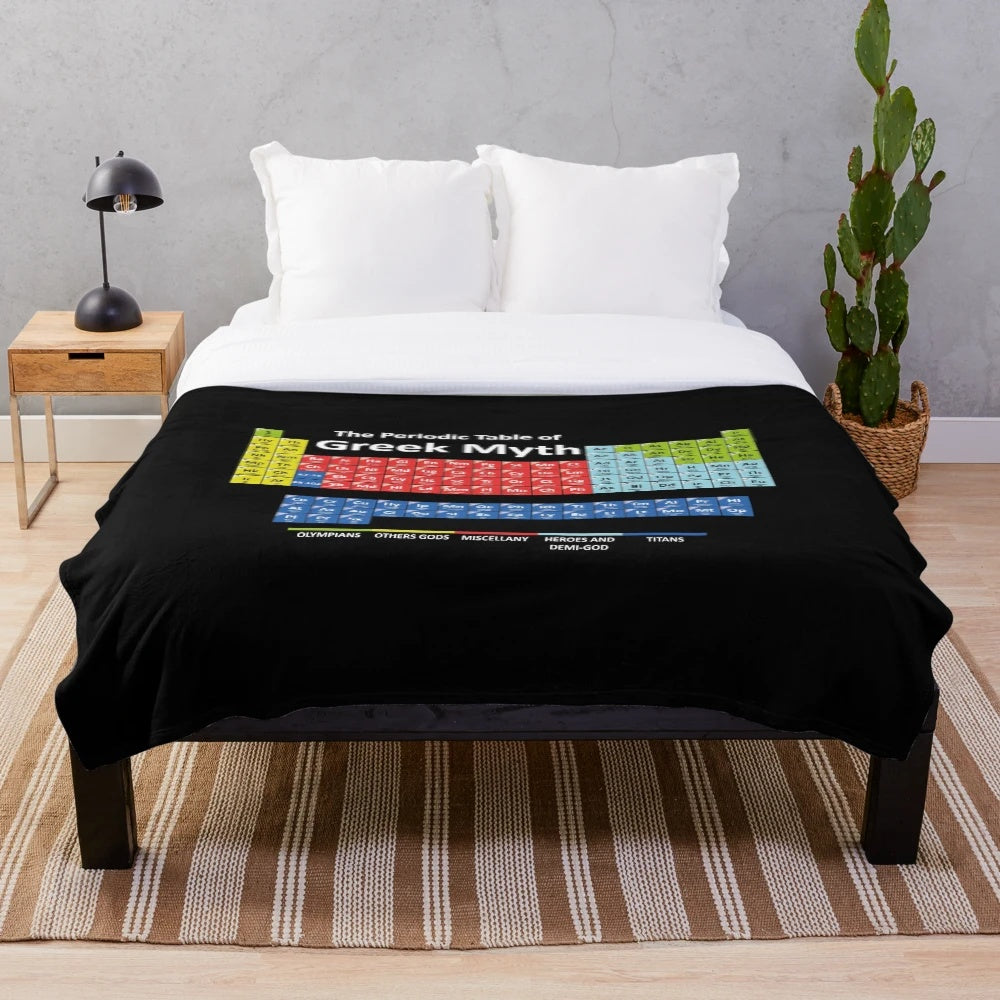 Periodic Table of Greek Mythology Plush Blanket featuring gods, goddesses, and fantasy creatures