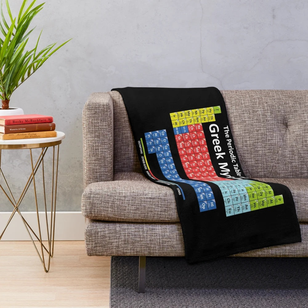Periodic Table of Greek Mythology Plush Blanket featuring gods, goddesses, and fantasy creatures