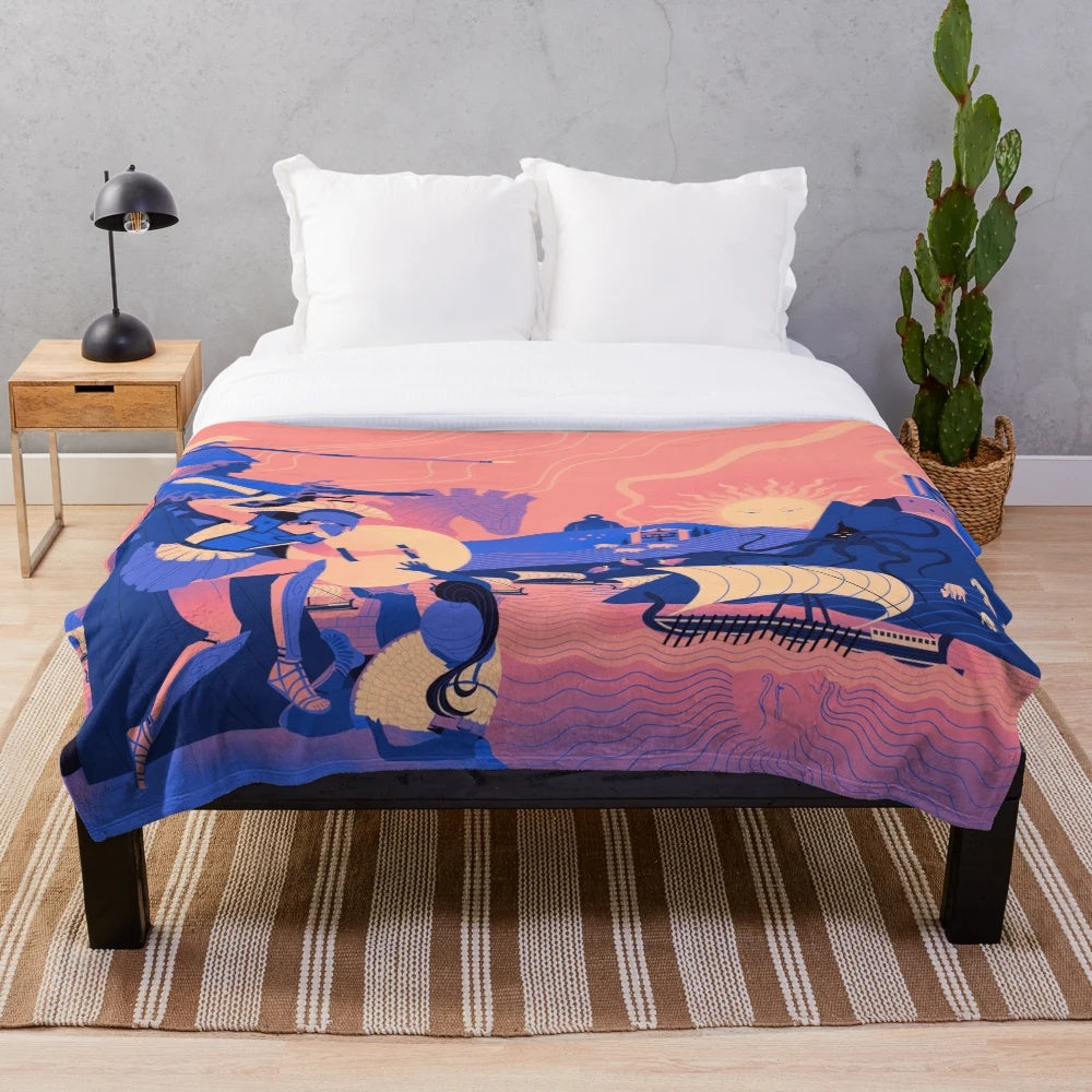 Plush blanket with ancient Greek mythological design