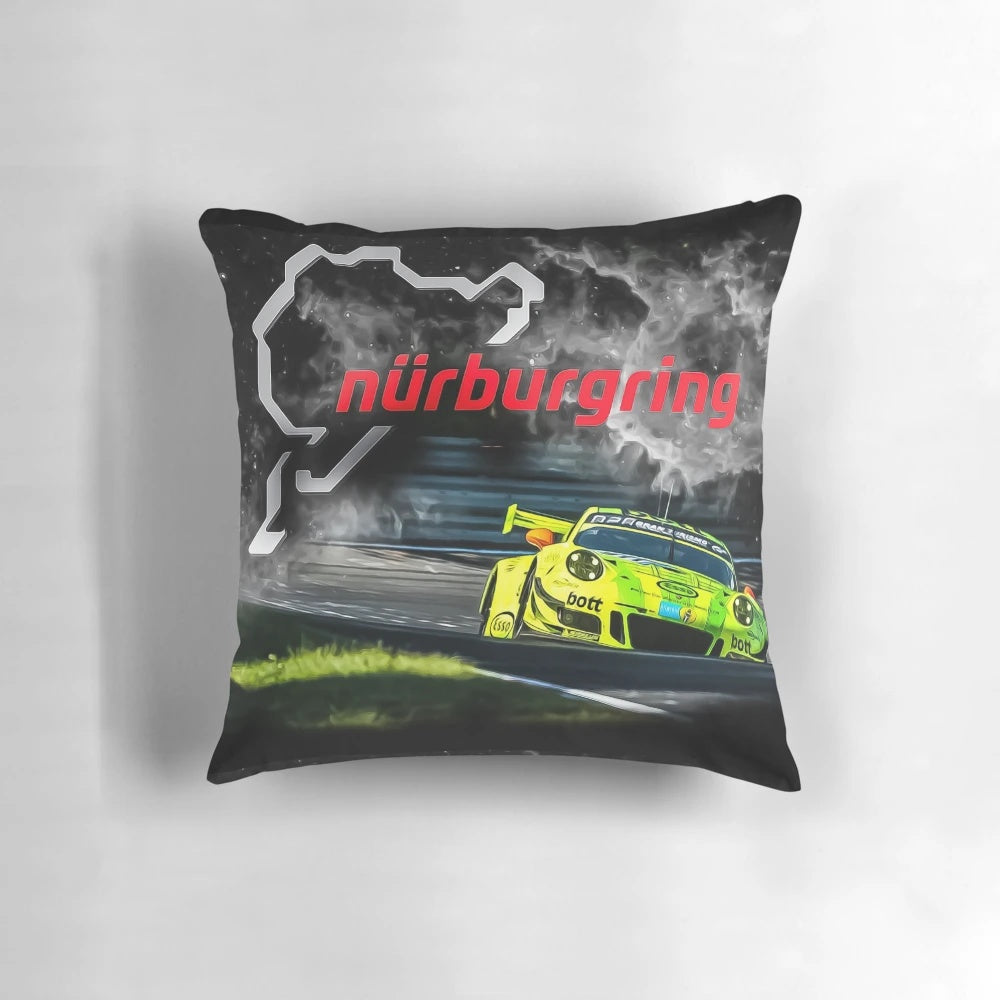 Nürburgring racing track printed on a comfortable throw pillow for car enthusiasts