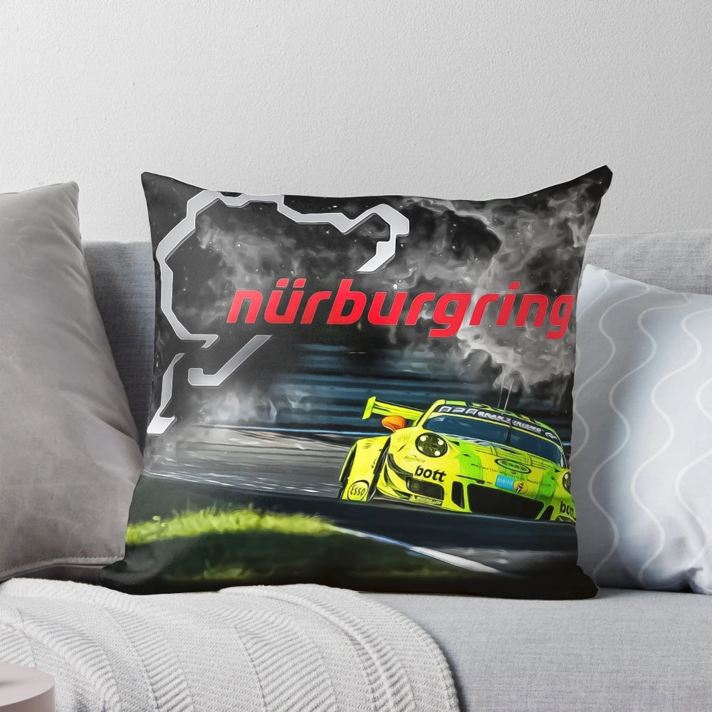 Nürburgring racing track printed on a comfortable throw pillow for car enthusiasts