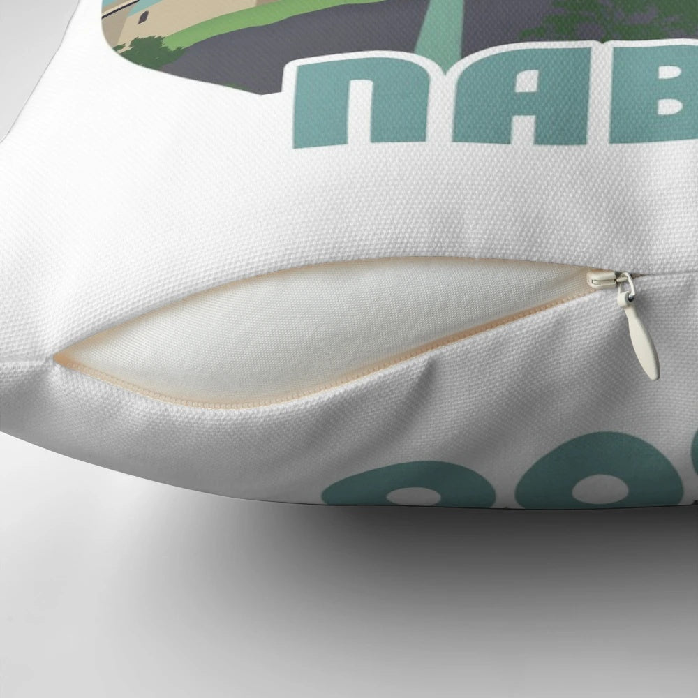"Naboo Retro Travel Poster Pillow featuring iconic Star Wars imagery"