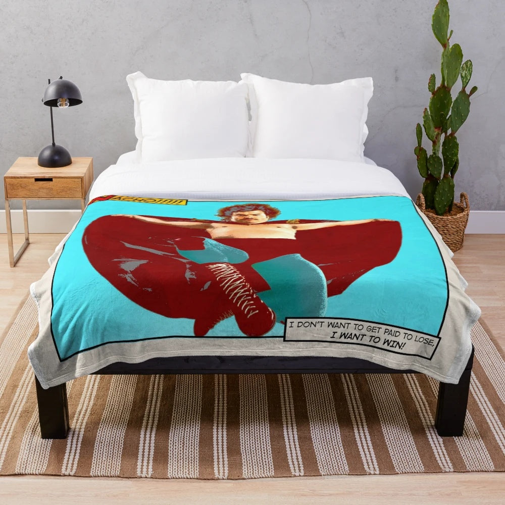 Nacho Libre themed plush blanket featuring Jack Black's character