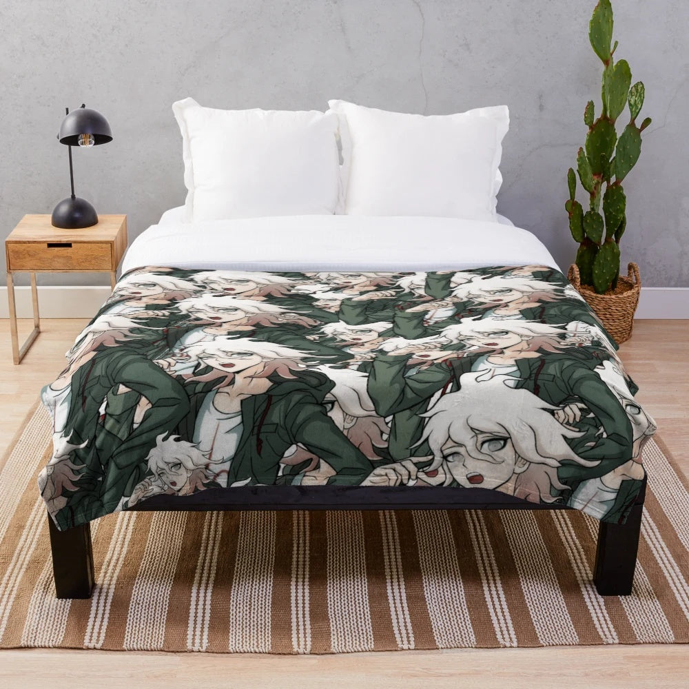Nagito Komaeda themed plush blanket for Danganronpa fans
