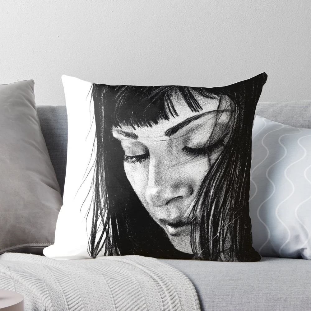 A black and white portrait illustration of Najwa Nimri, the Spanish actress known for her roles in Vis a Vis and La Casa de Papel.