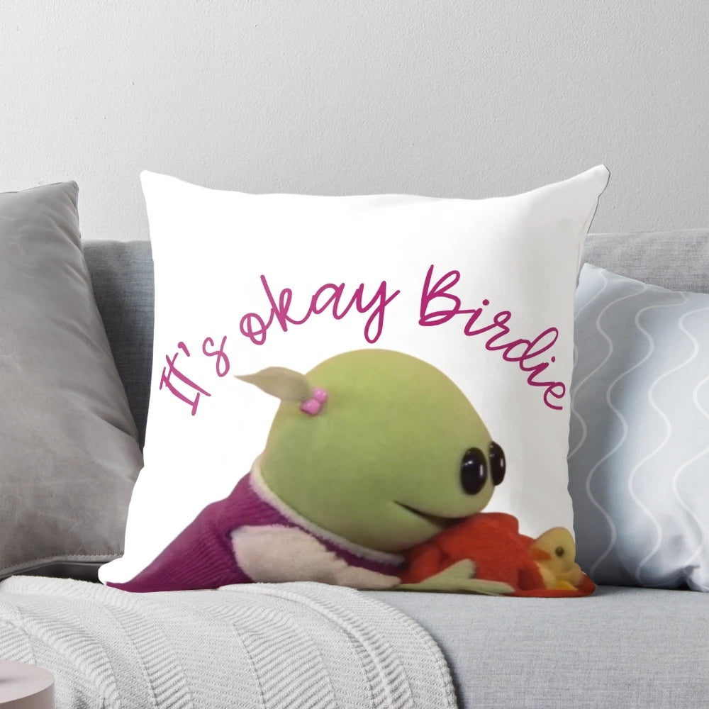 A cozy, decorative pillow featuring the Nanalan character "Birdie" and the "Wonderful Girl" meme.