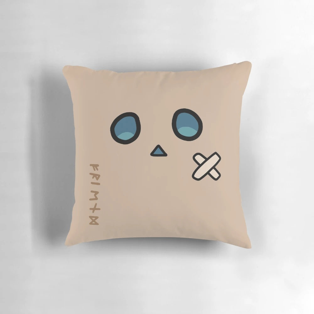 An image of a decorative pillow featuring the Hololive character Nanashi Mumei.
