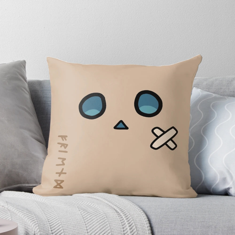 An image of a decorative pillow featuring the Hololive character Nanashi Mumei.