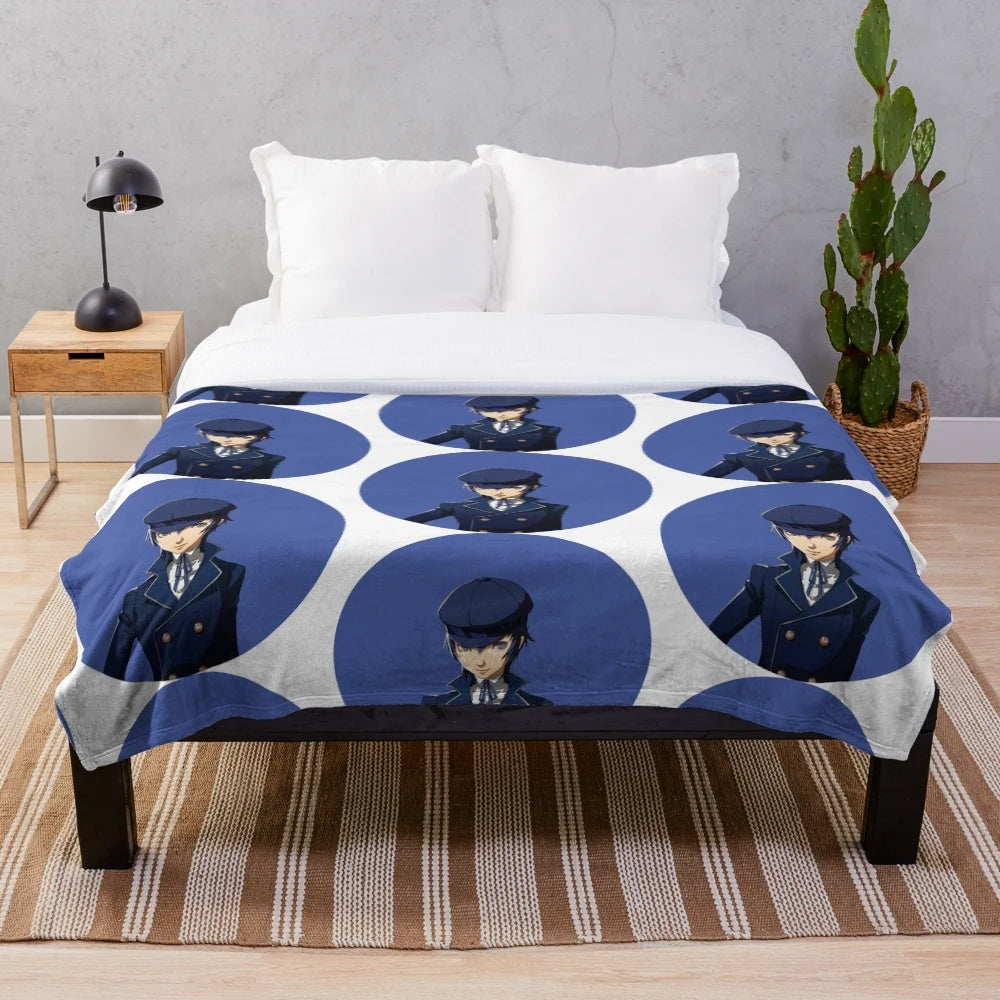 Naoto Shirogane portrait printed on a soft, cozy plush blanket for persona anime fans