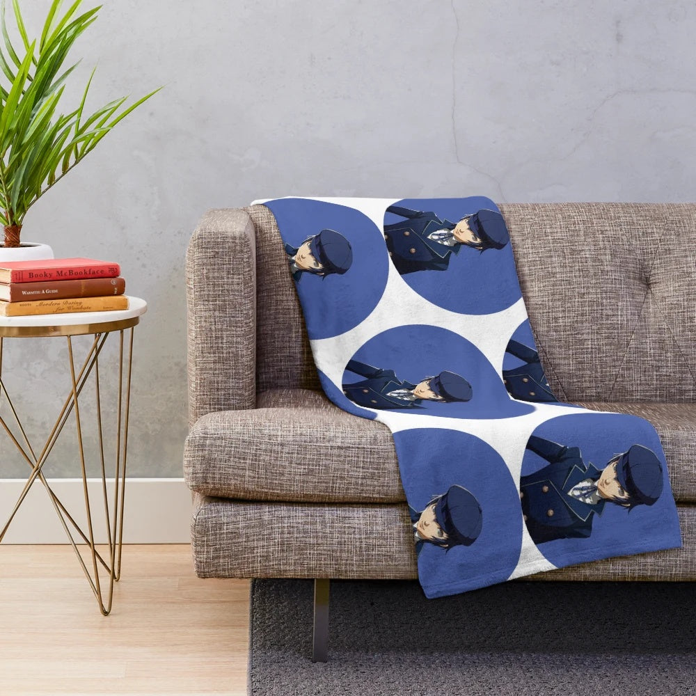Naoto Shirogane portrait printed on a soft, cozy plush blanket for persona anime fans