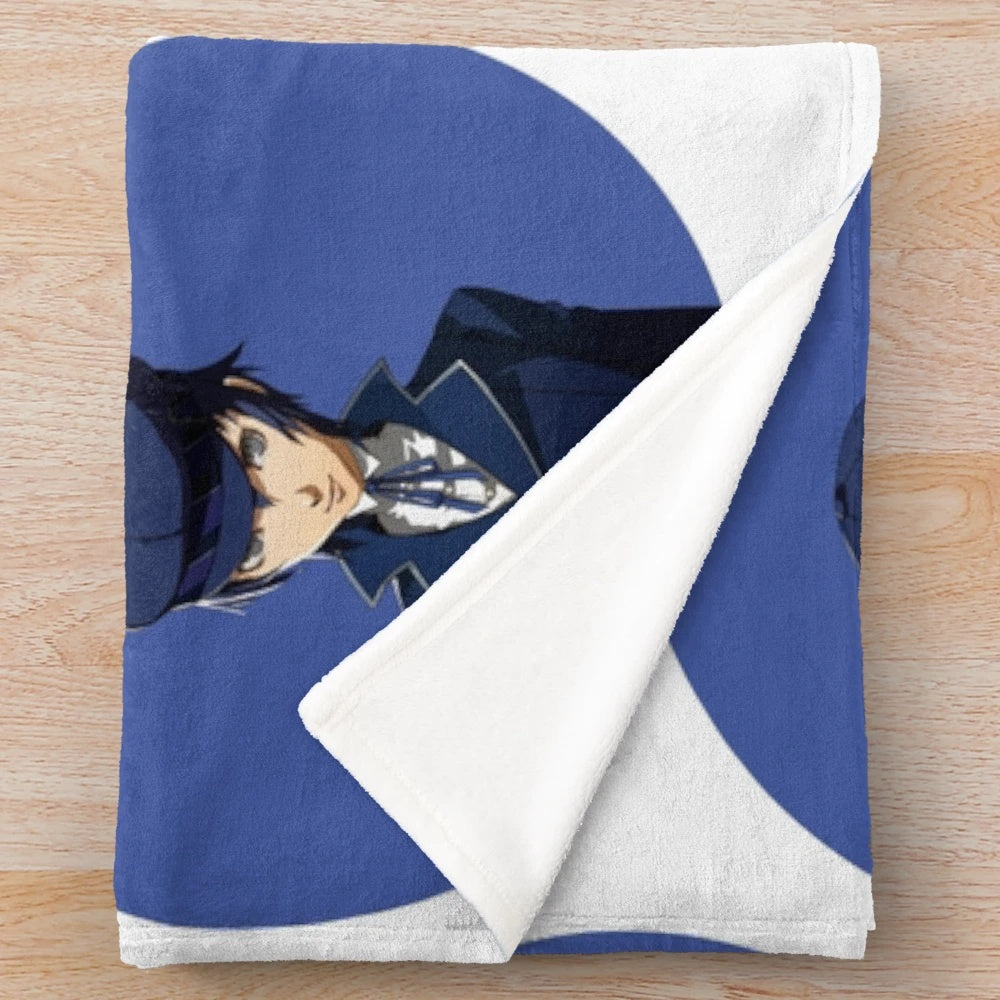Naoto Shirogane portrait printed on a soft, cozy plush blanket for persona anime fans