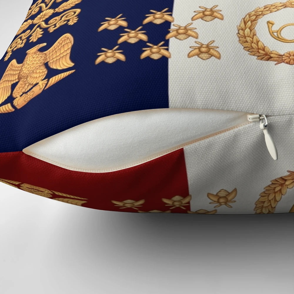 Decorative pillow featuring the historical flag of the Napoleonic French Chasseurs à Cheval cavalry regiment