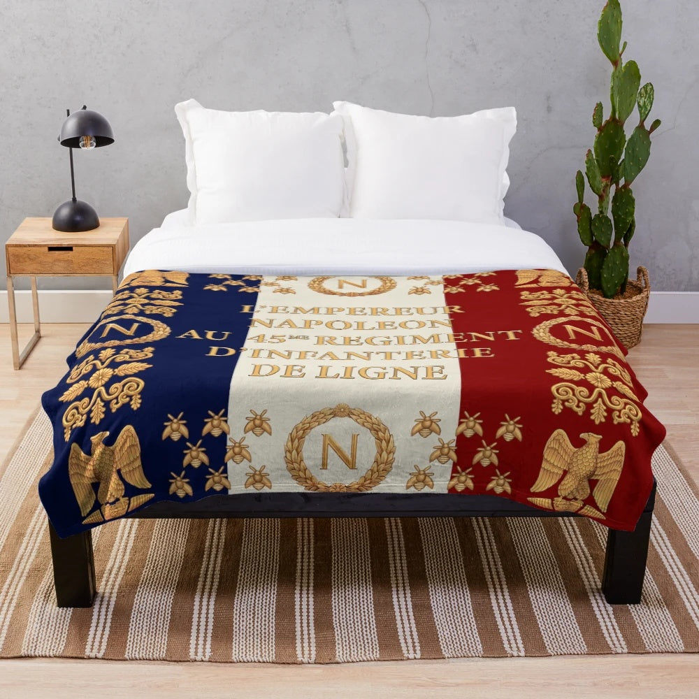 Napoleonic-inspired French 45th regiment plush blanket with historical flag design