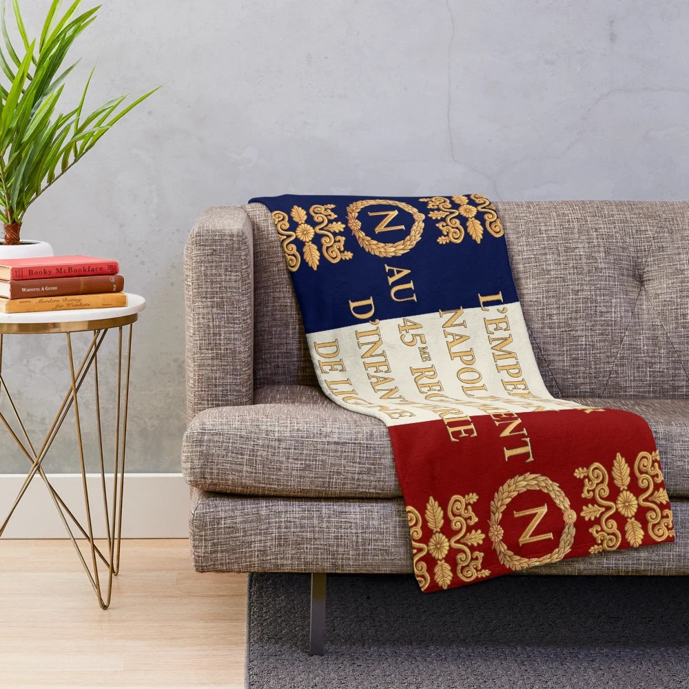 Napoleonic-inspired French 45th regiment plush blanket with historical flag design