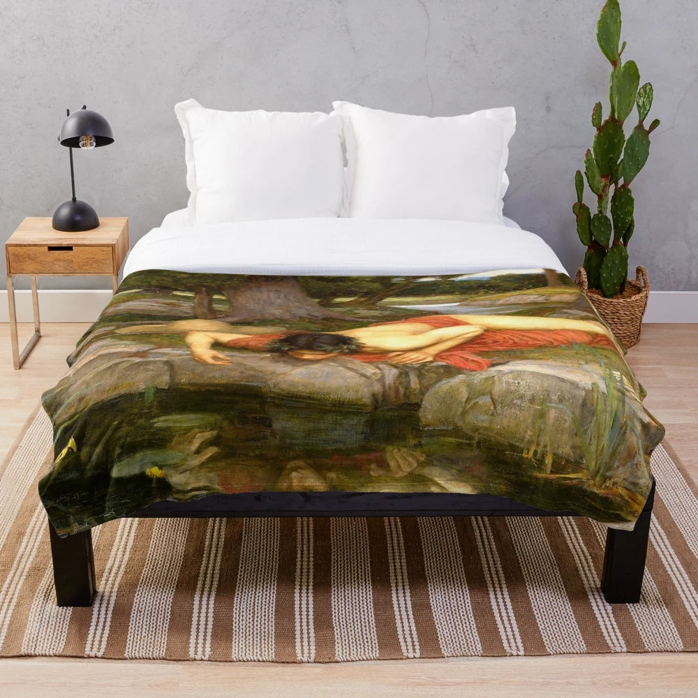 Narcissus Plush Blanket featuring the iconic painting by John William Waterhouse