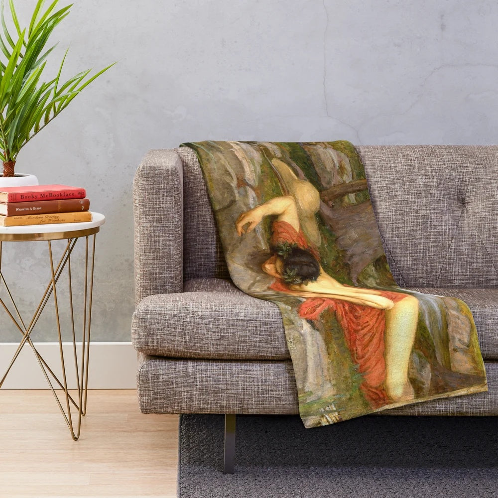 Narcissus Plush Blanket featuring the iconic painting by John William Waterhouse