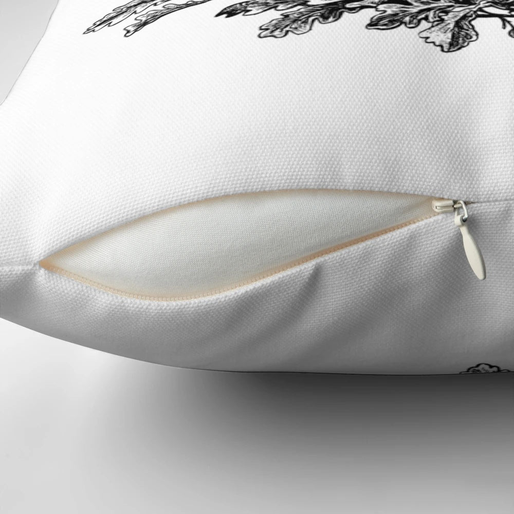 Decorative pillow with a wreath of branches and the quote "Once a King or Queen of Narnia, always a King or Queen