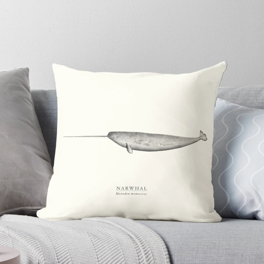 Soft and plush narwhal pillow, a unique marine life decoration for your home