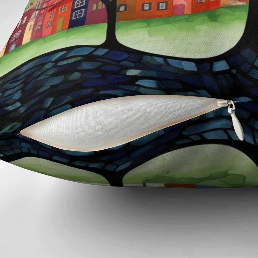 Nasturama 4 Seasons Pillow featuring vibrant, colorful artwork by Hundertwasser