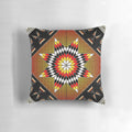 Pillow featuring a beautiful Native American-inspired design with a morning star and tipis.