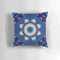 Native American-inspired morning star design pillow with blue diamond pattern