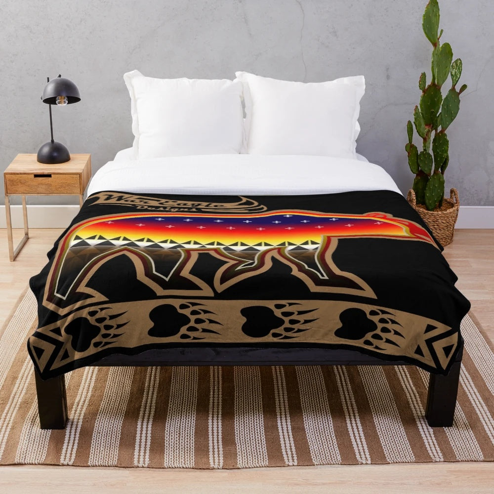 Soft and cozy brown bear plush blanket with native american-inspired design