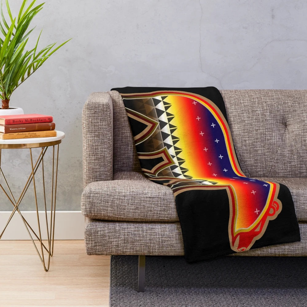 Soft and cozy brown bear plush blanket with native american-inspired design