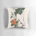 A beautiful natural beauty-inspired collage of leaves, flowers, and a feminine portrait, printed on a high-quality pillow.