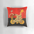 Nature-inspired decorative pillow featuring a bicycle monk and bluebird design