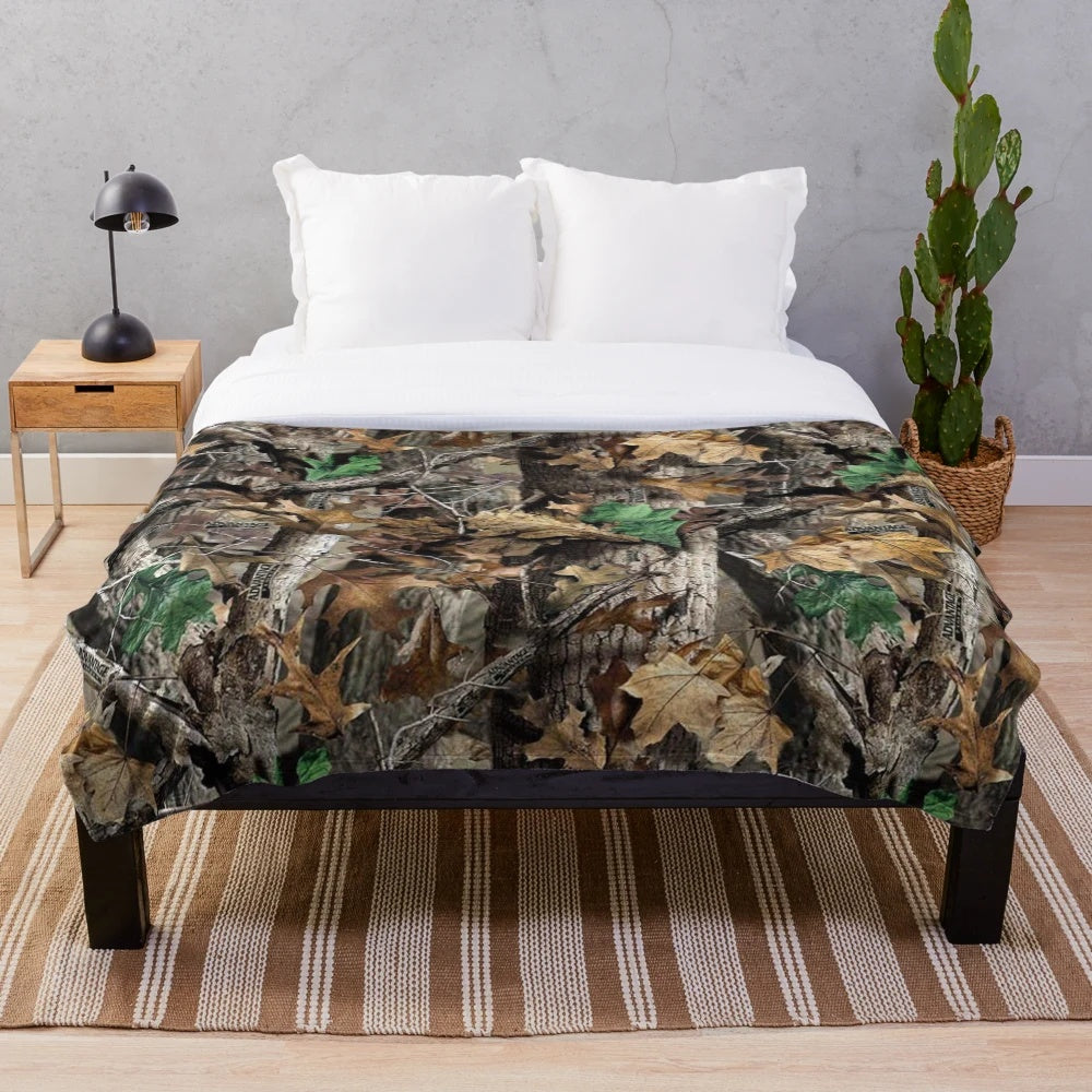 Realistic camo pattern plush blanket with nature-inspired design
