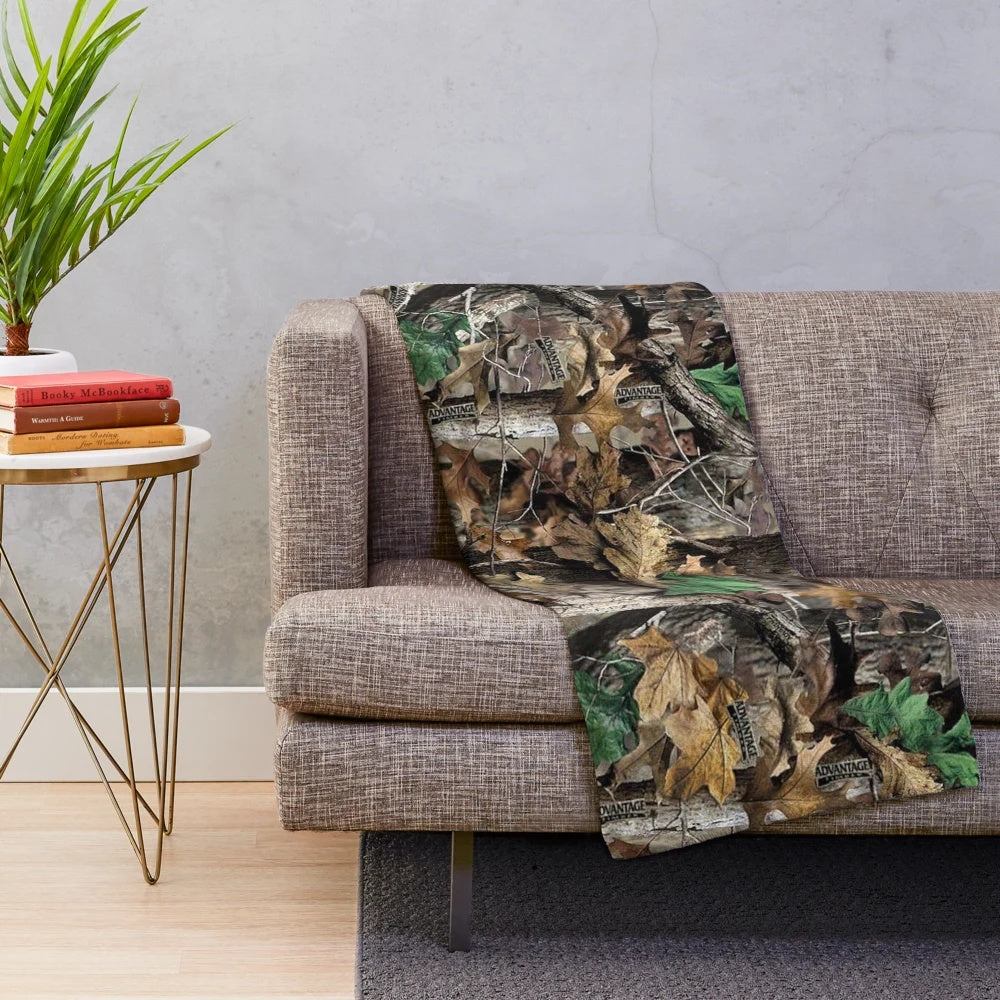 Realistic camo pattern plush blanket with nature-inspired design