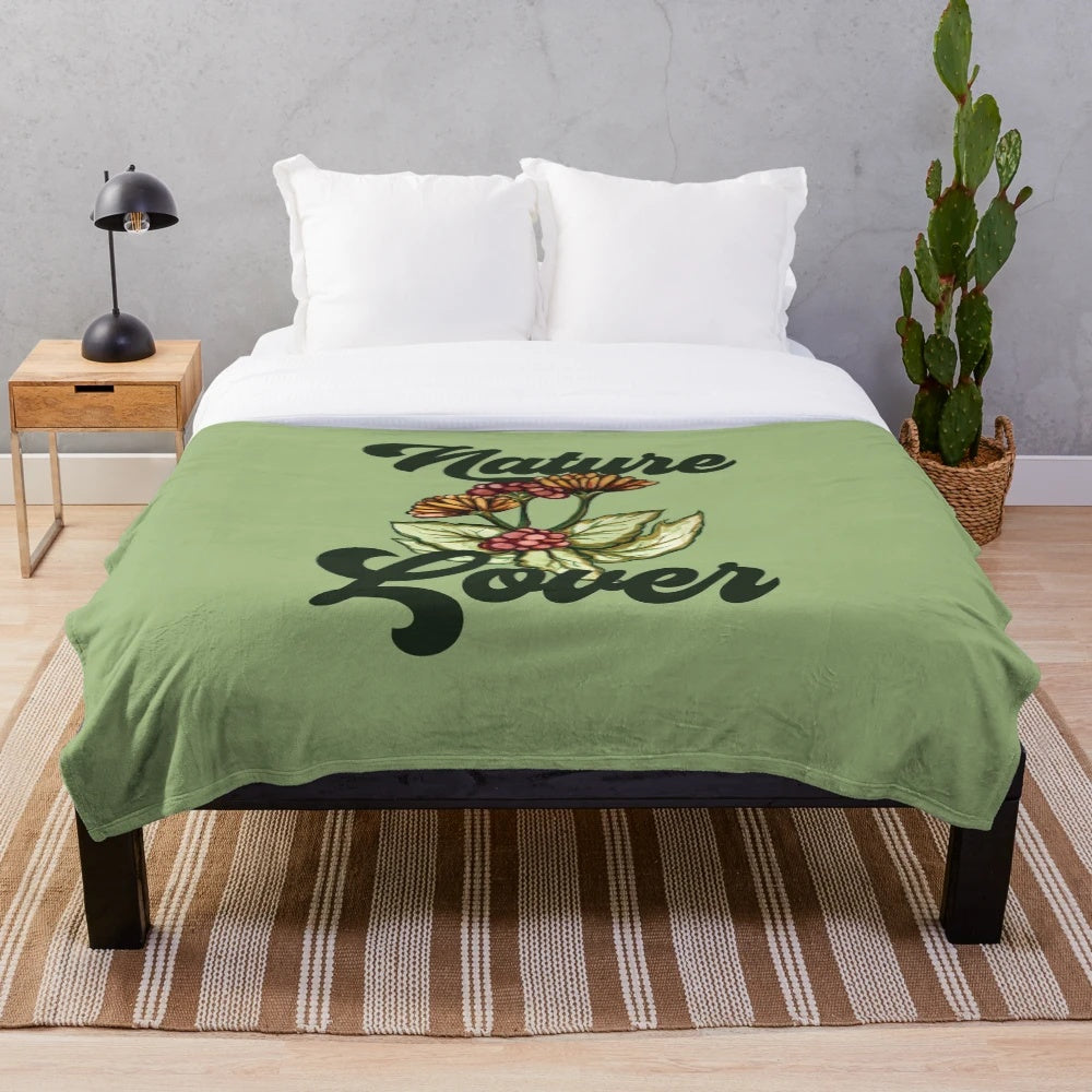 Nature-Inspired Plush Blanket with Floral and Botanical Design
