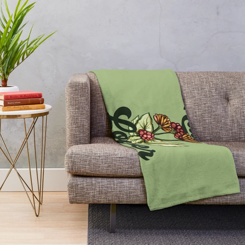 Nature-Inspired Plush Blanket with Floral and Botanical Design