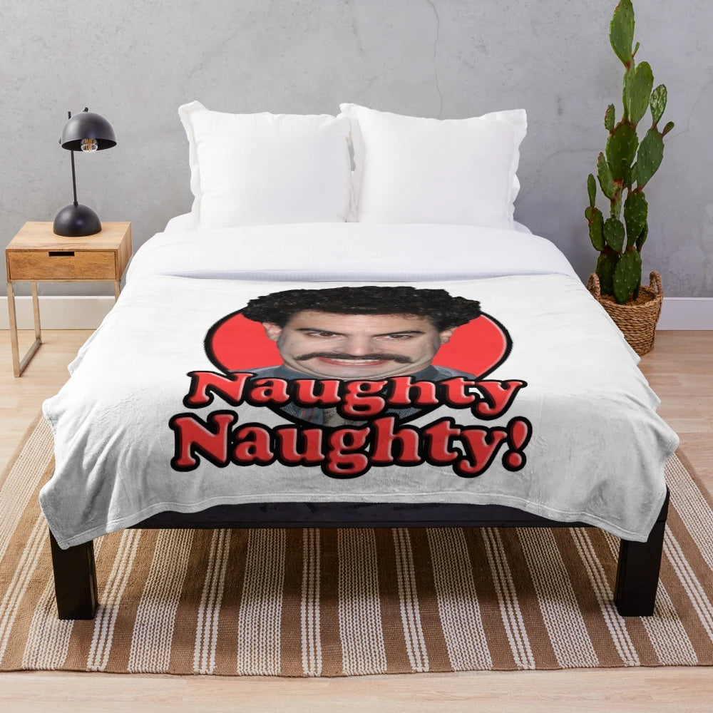 Borat-inspired plush blanket with a naughty design