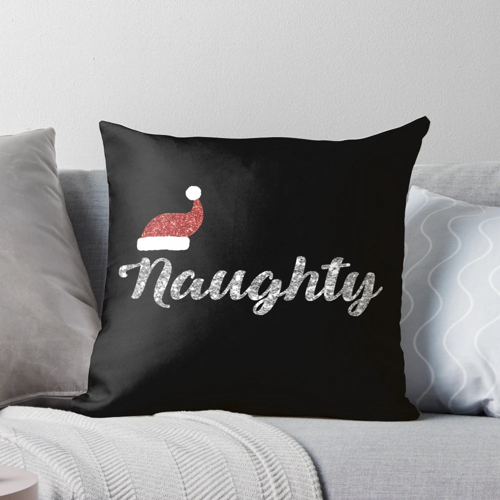 Naughty or Nice Christmas Sparkle Effect Funny Pillow