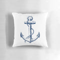 Nautical anchor decorative pillow featuring a blue and white design