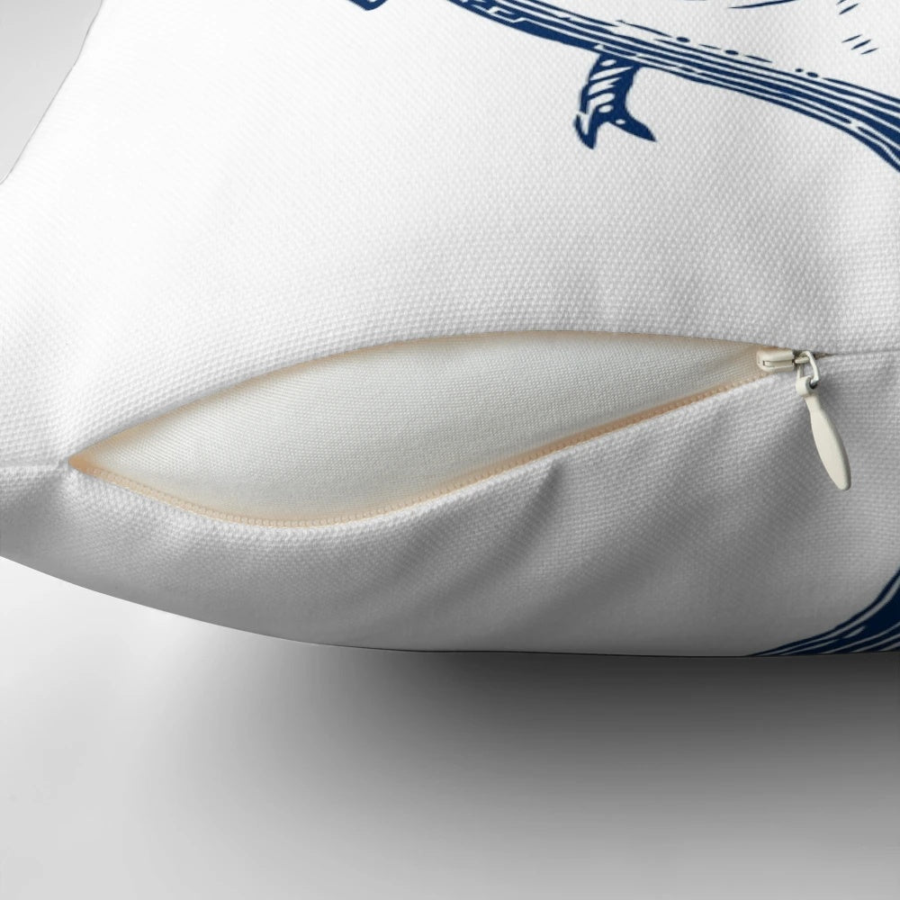 Nautical anchor decorative pillow featuring a blue and white design