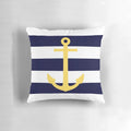 Nautical anchor-patterned pillow in mustard yellow and navy blue stripes