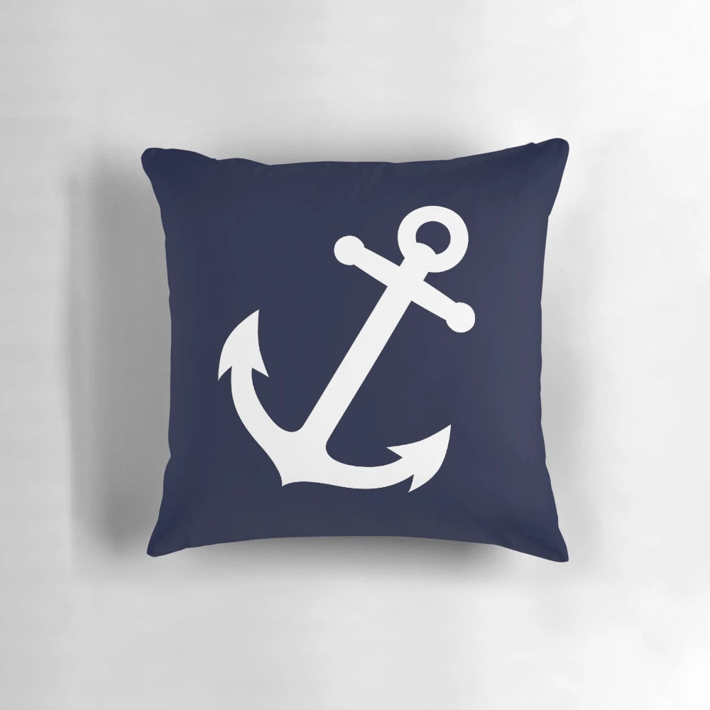 White vector anchor pillow for nautical, maritime, and sailing home decor