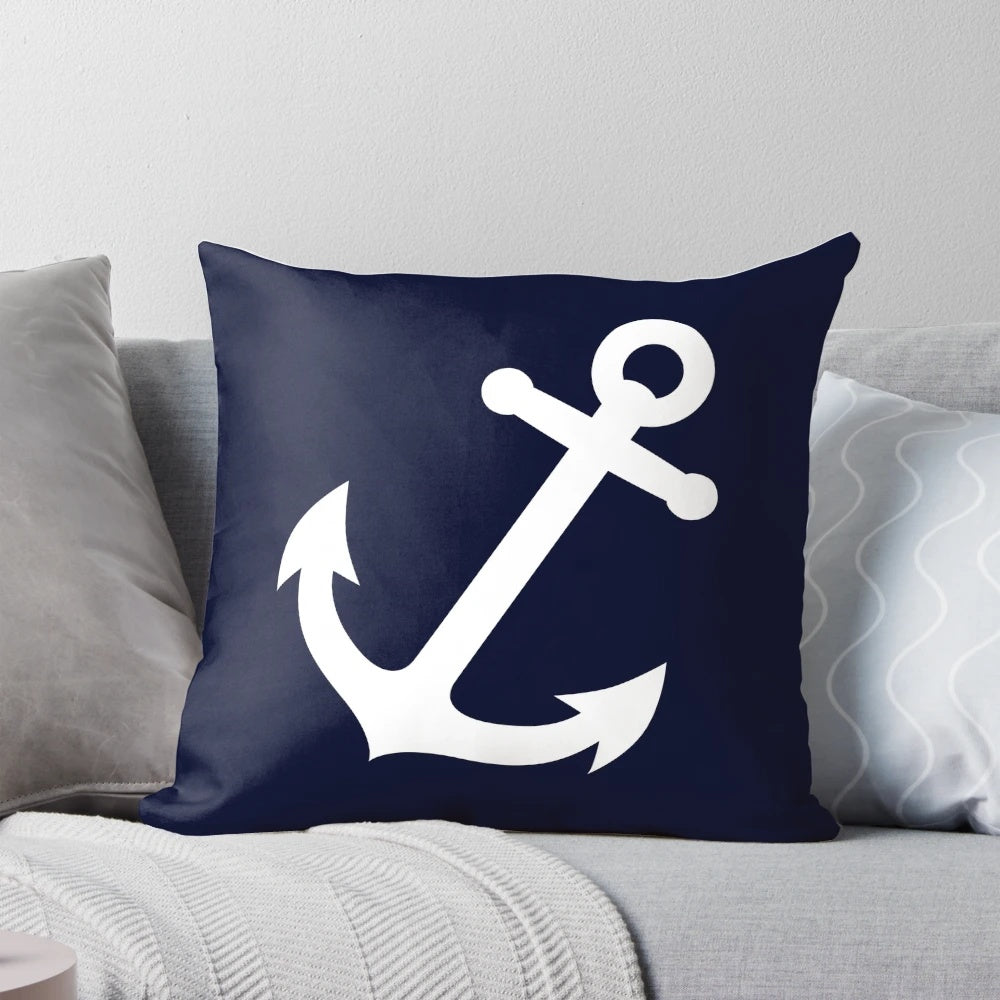 White vector anchor pillow for nautical, maritime, and sailing home decor