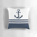 Nautical-themed decorative throw pillow with anchor and blue and white striped pattern