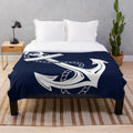 Anchor Nautical White and Navy Plush Blanket